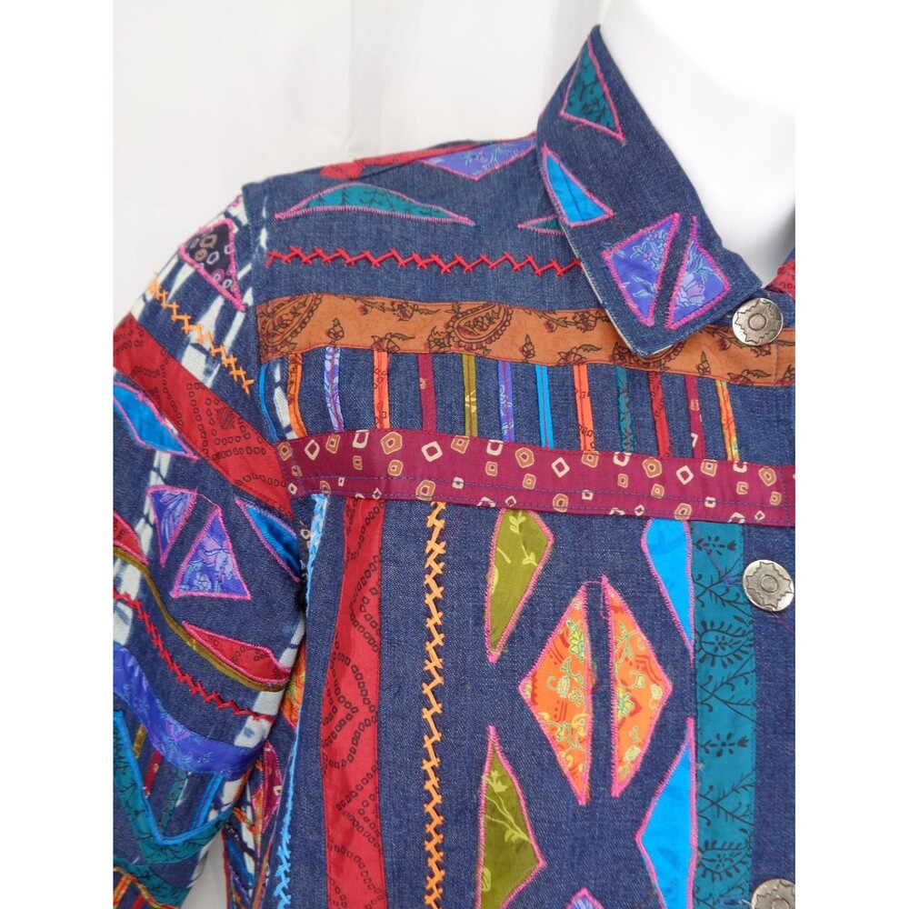 Chicos Design Patchwork Applique Embroidered Jean… - image 8